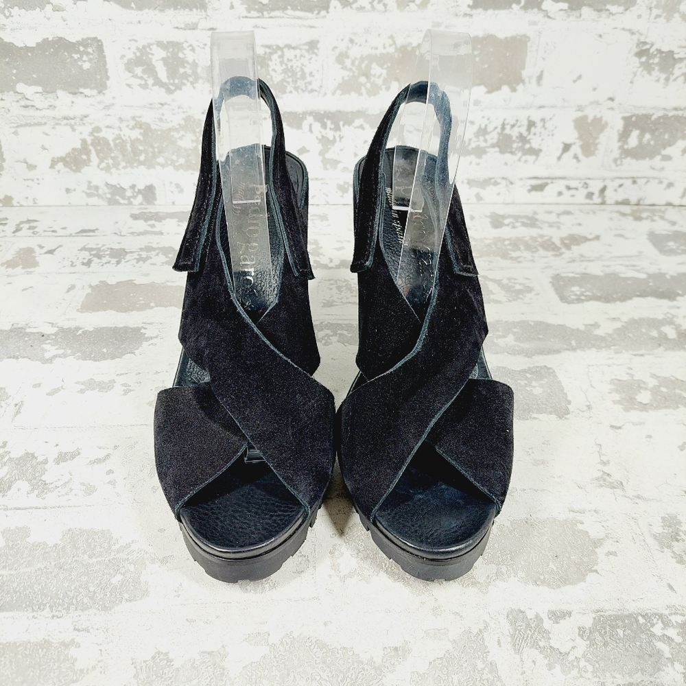 NEW Pedro Garcia Yuval Black Suede Slingback Open Toe Heeled Sandals T59 - Picture 2 of 11